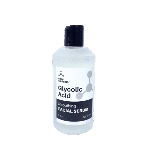 Core Clinicals Glycolic Acid Smoothing Facial Serum – 8 oz exfoliating serum for brightening, smoothing, and refining skin tone and texture.
