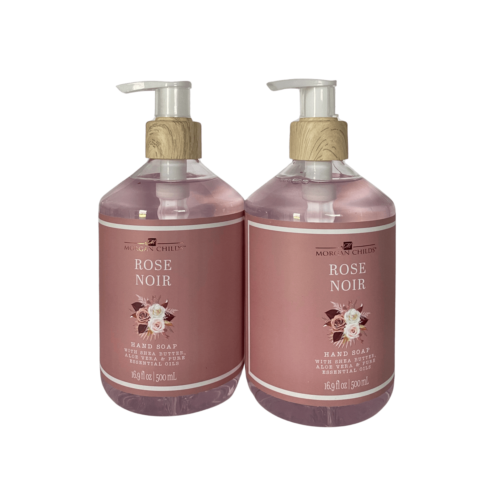 Morgan Childs Rose Noir Hand Soap 2-Pack with shea butter, aloe vera, and essential oils in elegant floral packaging.