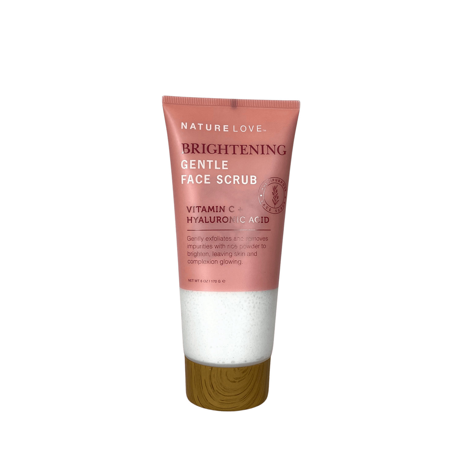 Nature Love Brightening Face Scrub with Vitamin C and Hyaluronic Acid – exfoliating and hydrating scrub for glowing, smooth skin.