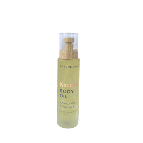 Nature Love Coconut Oil & Vitamin E Body Oil – hydrating skin oil for dry, rough, or dull skin with a non-greasy finish.
