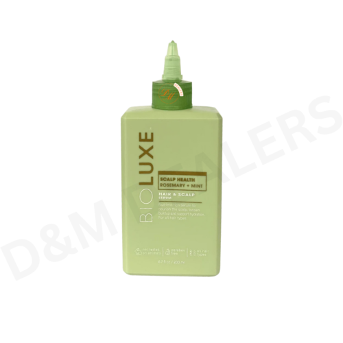 BIOLUXE Rosemary and Mint Hair and Scalp Serum in a bottle, lightweight scalp treatment for all hair types.