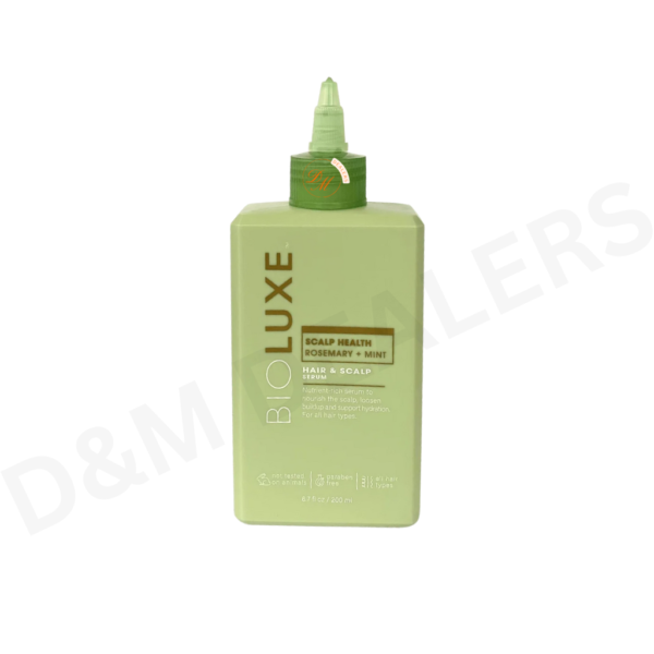 BIOLUXE Rosemary and Mint Hair and Scalp Serum in a bottle, lightweight scalp treatment for all hair types.
