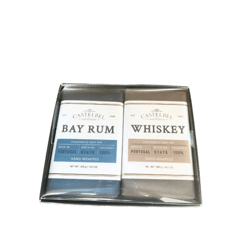 CASTELBEL Bay Rum & Whiskey Luxury Soap Bars in hand-wrapped, limited edition packaging