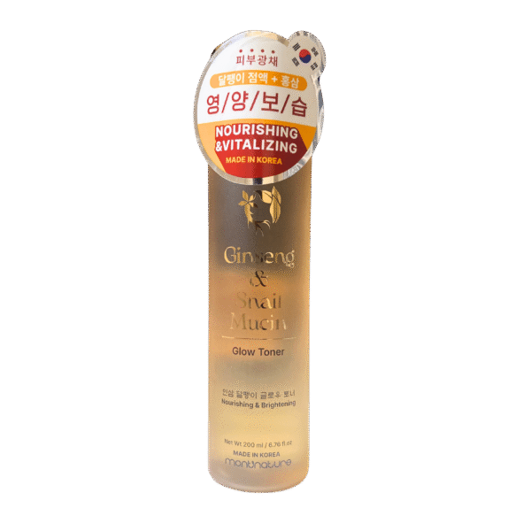 Bottle of Montnature Ginseng & Snail Mucin Glow Toner – Korean facial toner for hydration and skin glow