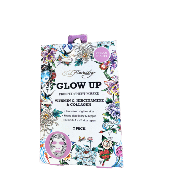 Glow Up Printed Sheet Masks 7-Pack | Vitamin C, Niacinamide & Collagen by Ed Hardy