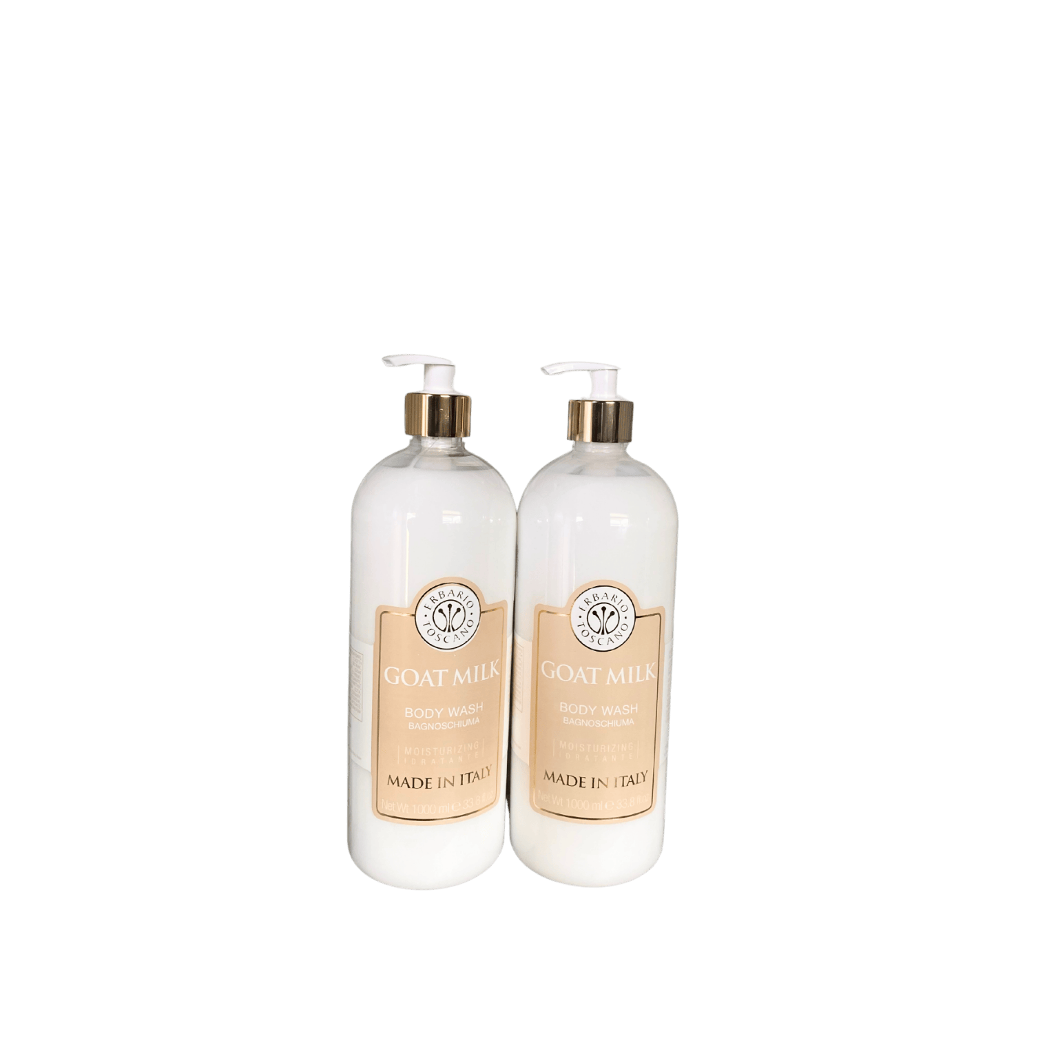 Goat Milk Moisturizing Body Wash 2-Pack by ELBARIO TOSCANO – Luxurious Italian body wash bottles on clean white background