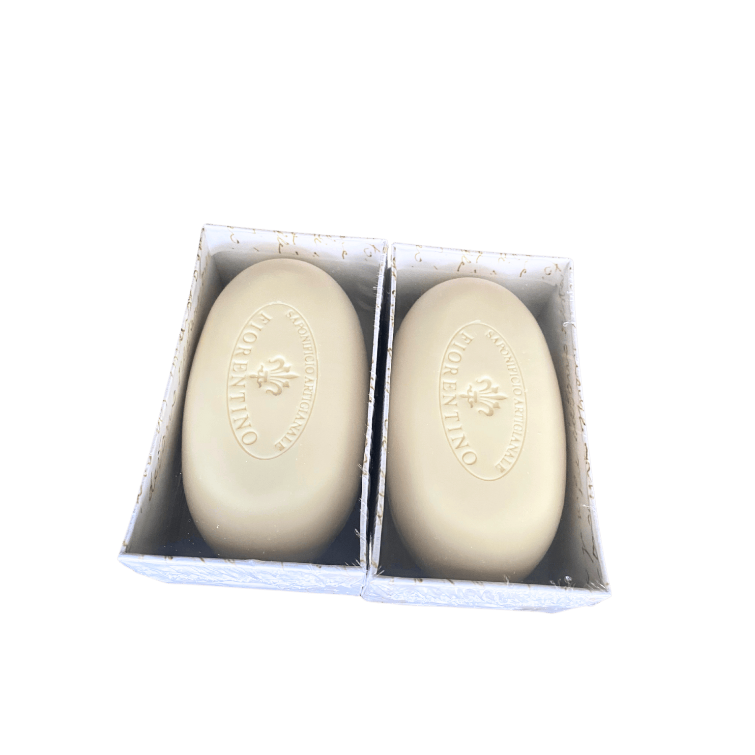 Two bars of Saponificio Artigianale Fiorentino Goat’s Milk Soap with elegant Tuscan packaging
