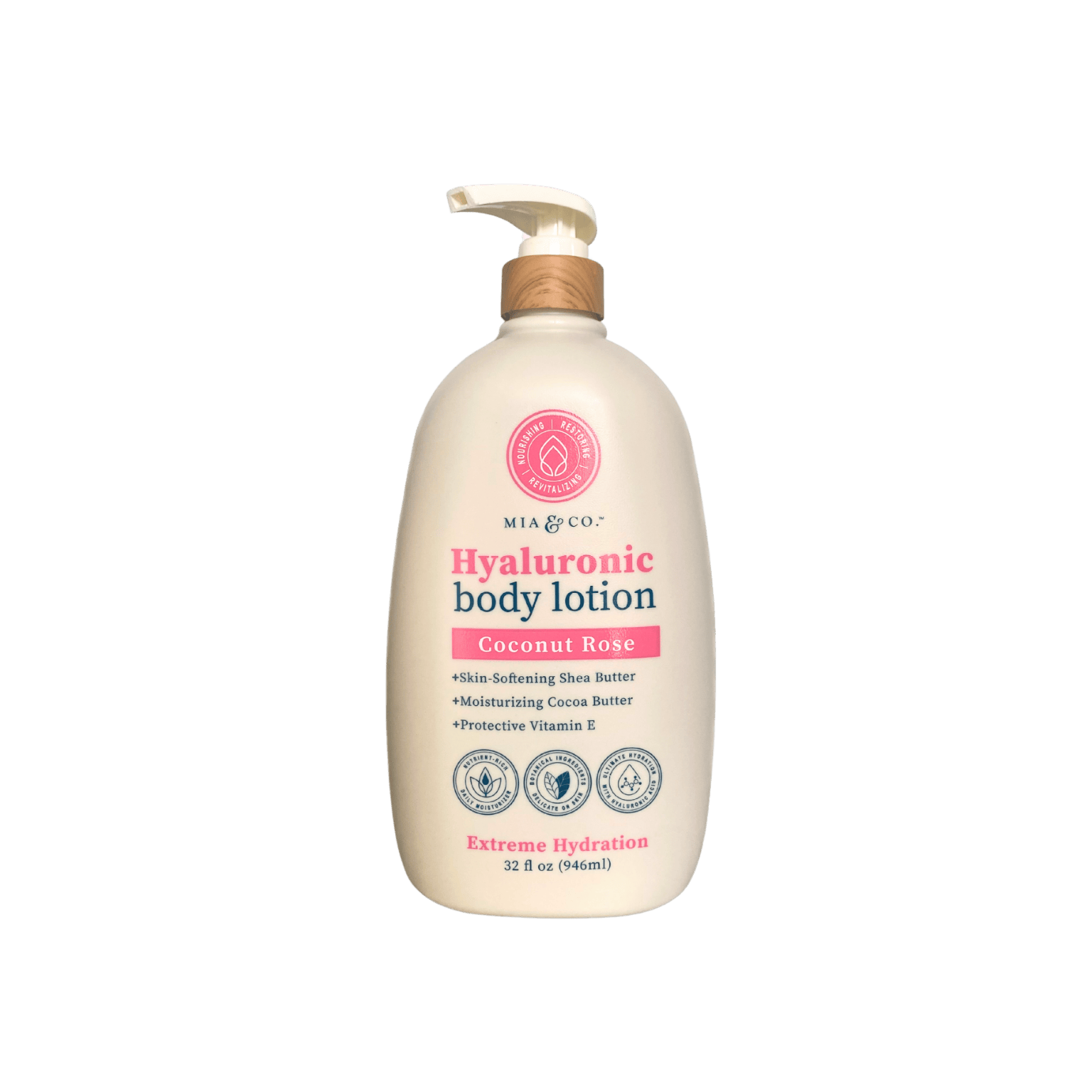 MIA & CO Coconut Rose Hyaluronic Body Lotion – lightweight hydrating body moisturizer with floral scent