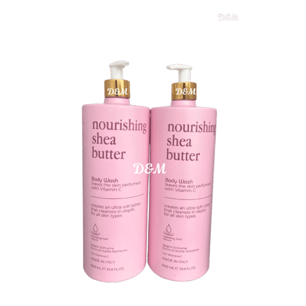 Nourishing Shea Butter Body Wash with vitamin C made in Italy for soft and brighter-looking skin.