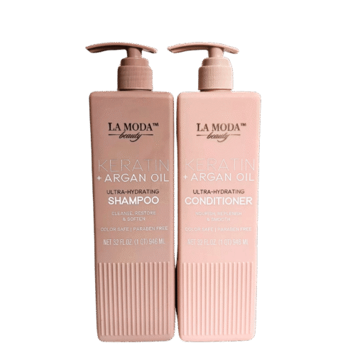La Moda Beauty Keratin & Argan Oil Ultra-Hydrating Shampoo & Conditioner – 2-bottle set for smooth, hydrated hair