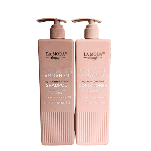 La Moda Beauty Keratin & Argan Oil Ultra-Hydrating Shampoo & Conditioner – 2-bottle set for smooth, hydrated hair