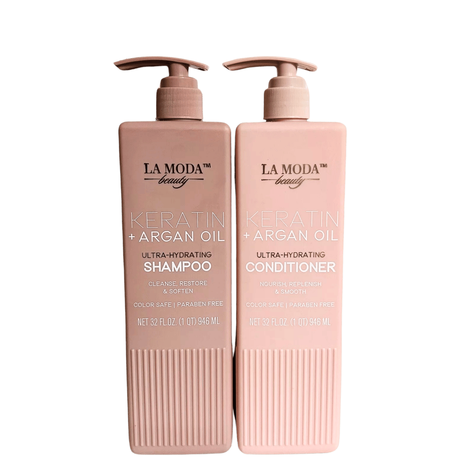 La Moda Beauty Keratin & Argan Oil Ultra-Hydrating Shampoo & Conditioner – 2-bottle set for smooth, hydrated hair