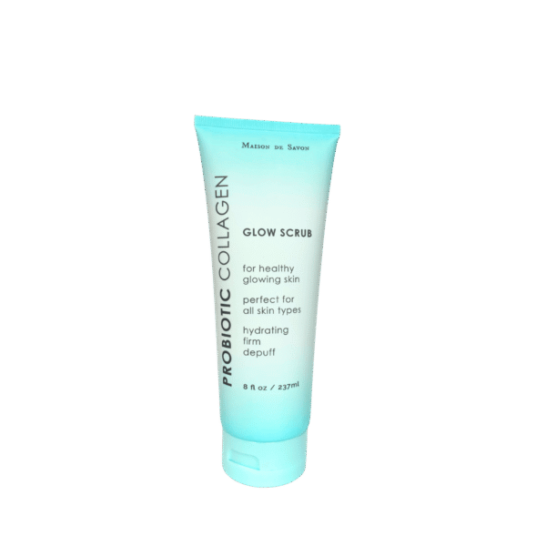 MAISON DE SAVON Probiotic Collagen Facial Glow Scrub—8 fl oz exfoliator with collagen and probiotics for smooth, glowing skin.