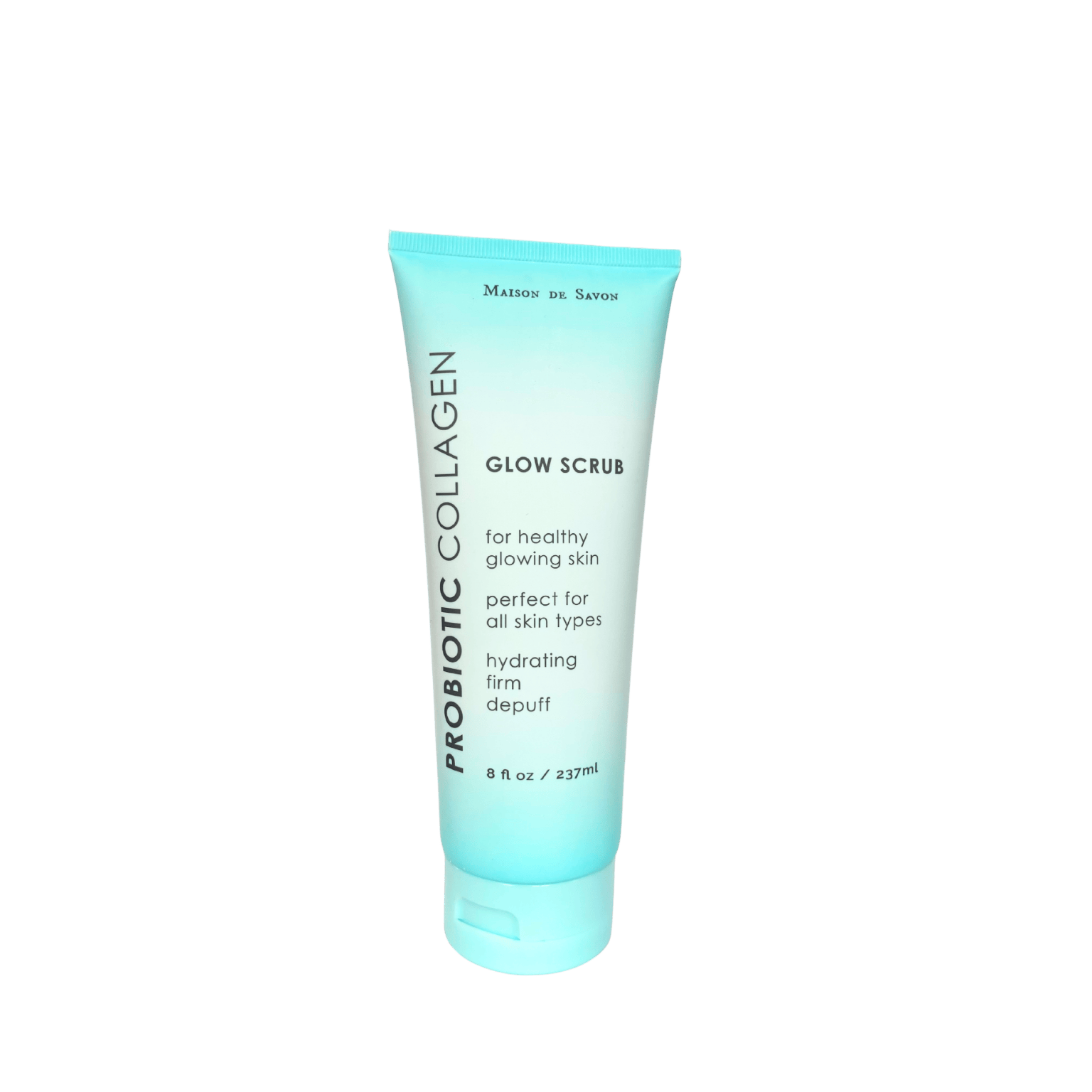 MAISON DE SAVON Probiotic Collagen Facial Glow Scrub—8 fl oz exfoliator with collagen and probiotics for smooth, glowing skin.