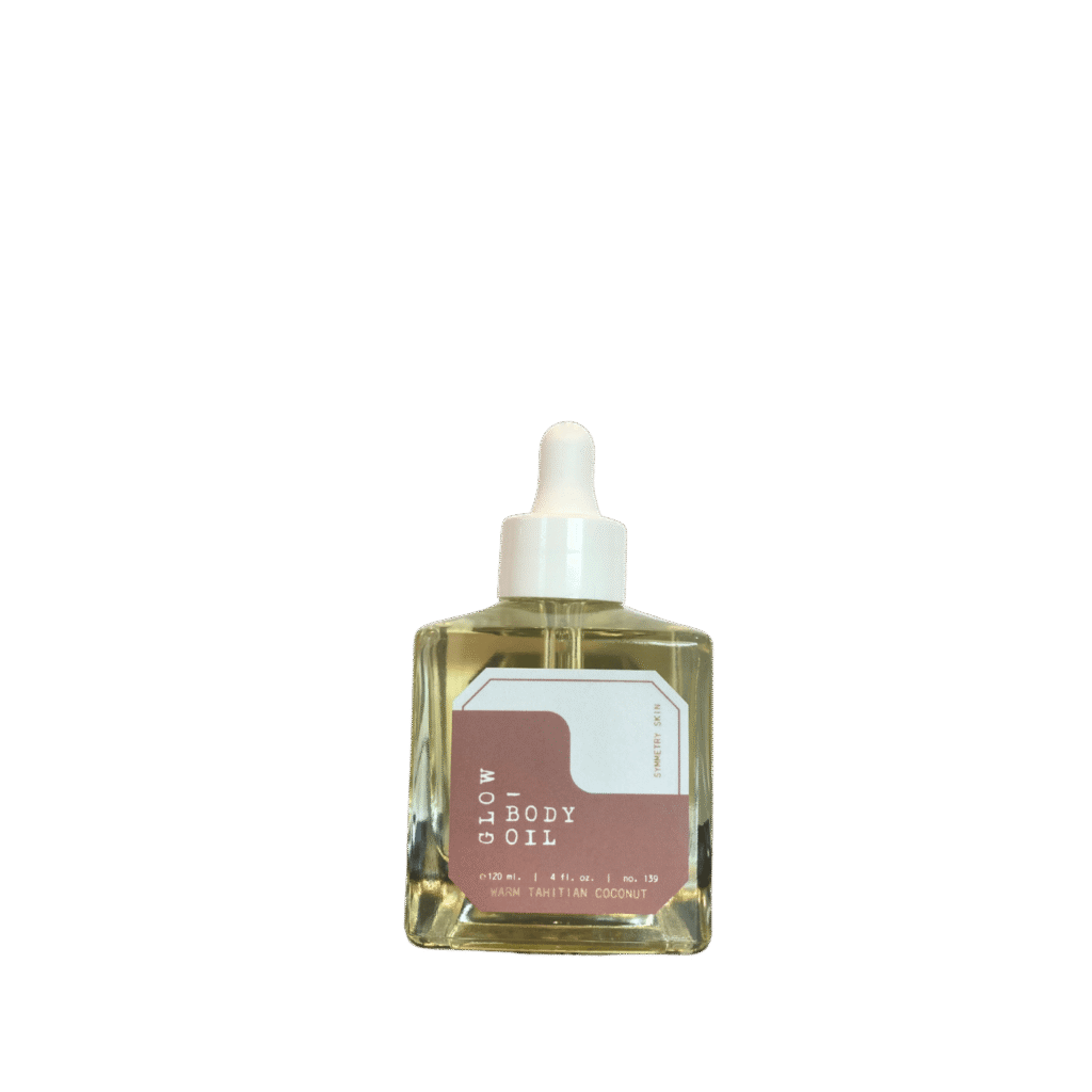Tahitian coconut glowing body oil in a bottle – hydrating and illuminating for radiant, smooth skin