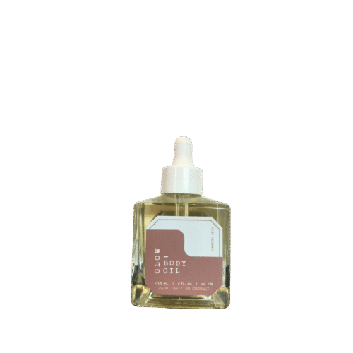 Tahitian coconut glowing body oil in a bottle – hydrating and illuminating for radiant, smooth skin