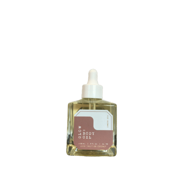 Tahitian coconut glowing body oil in a bottle – hydrating and illuminating for radiant, smooth skin
