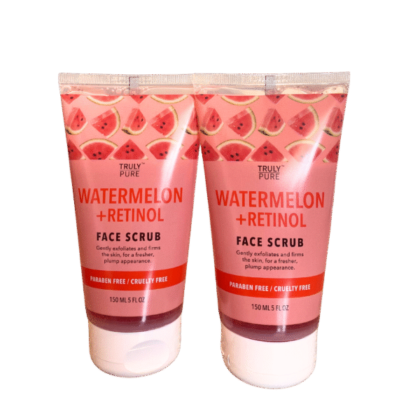 Watermelon + Retinol Face Scrub website Watermelon + Retinol Face Scrub by Truly Pure – 2-pack exfoliating skincare set with bright pink formula in sleek tubes