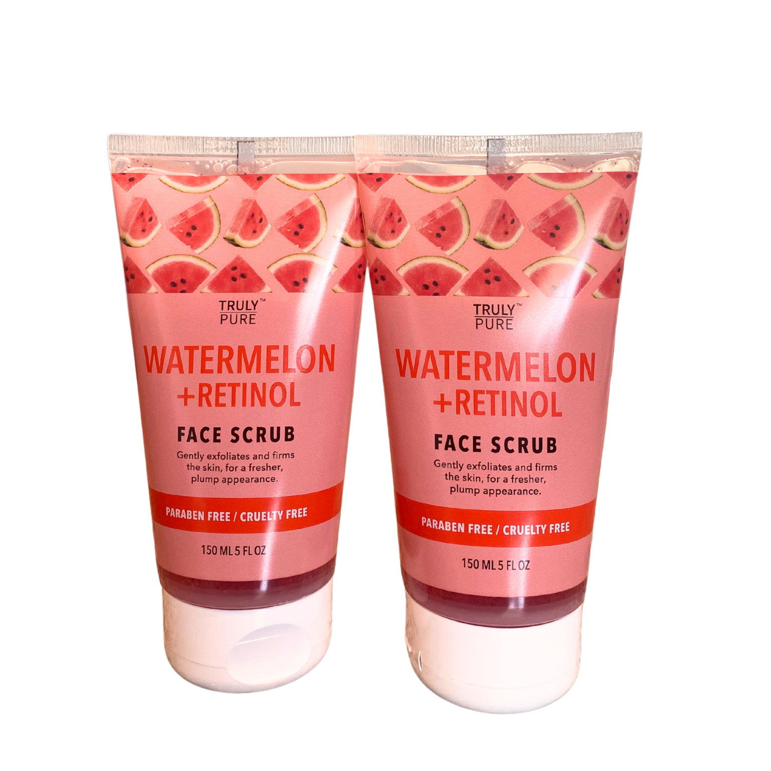 Watermelon + Retinol Face Scrub by Truly Pure – 2-pack exfoliating skincare set with bright pink formula in sleek tubes