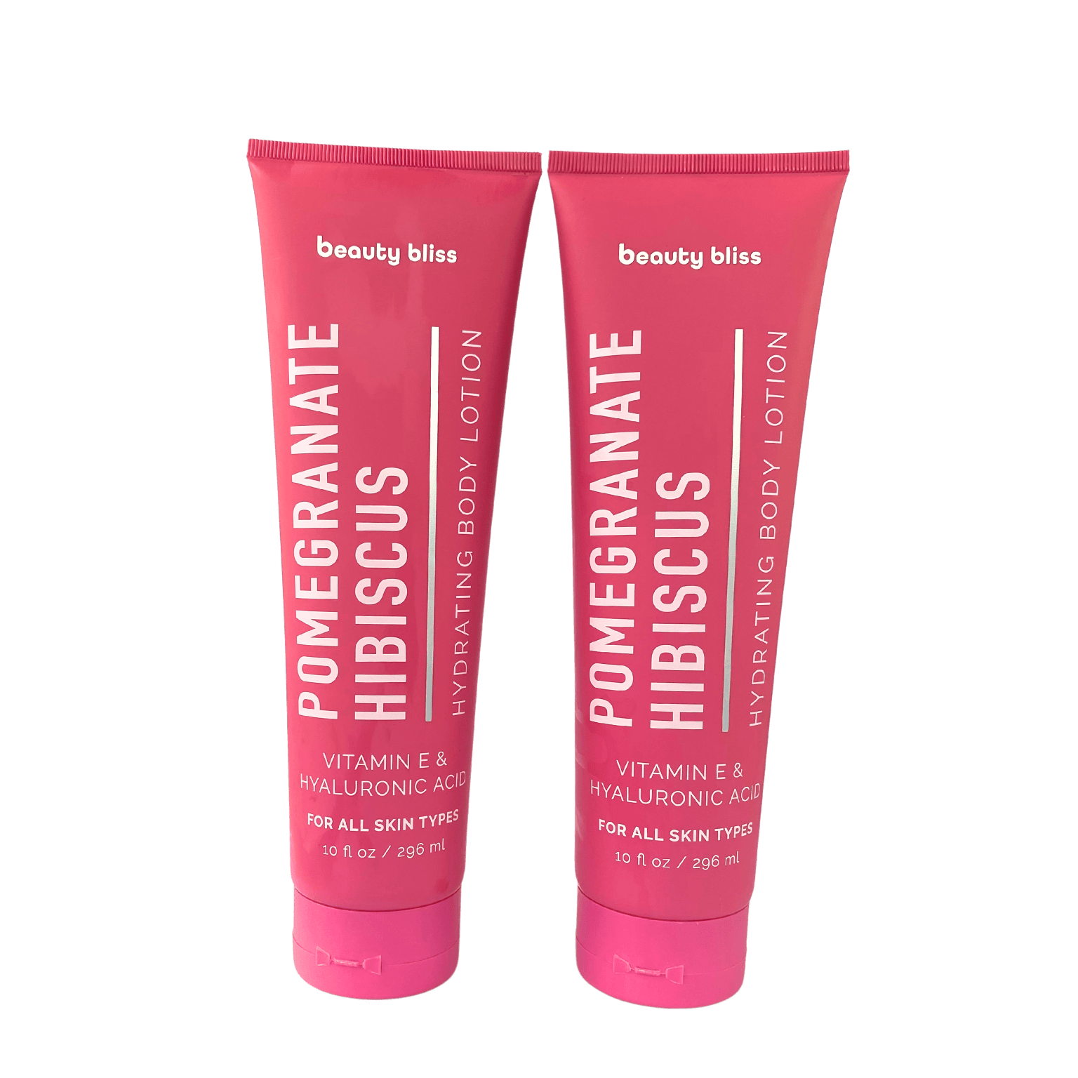 Pink bottle of Beauty Bliss Pomegranate Hibiscus Body Lotion with Vitamin E & Hyaluronic Acid