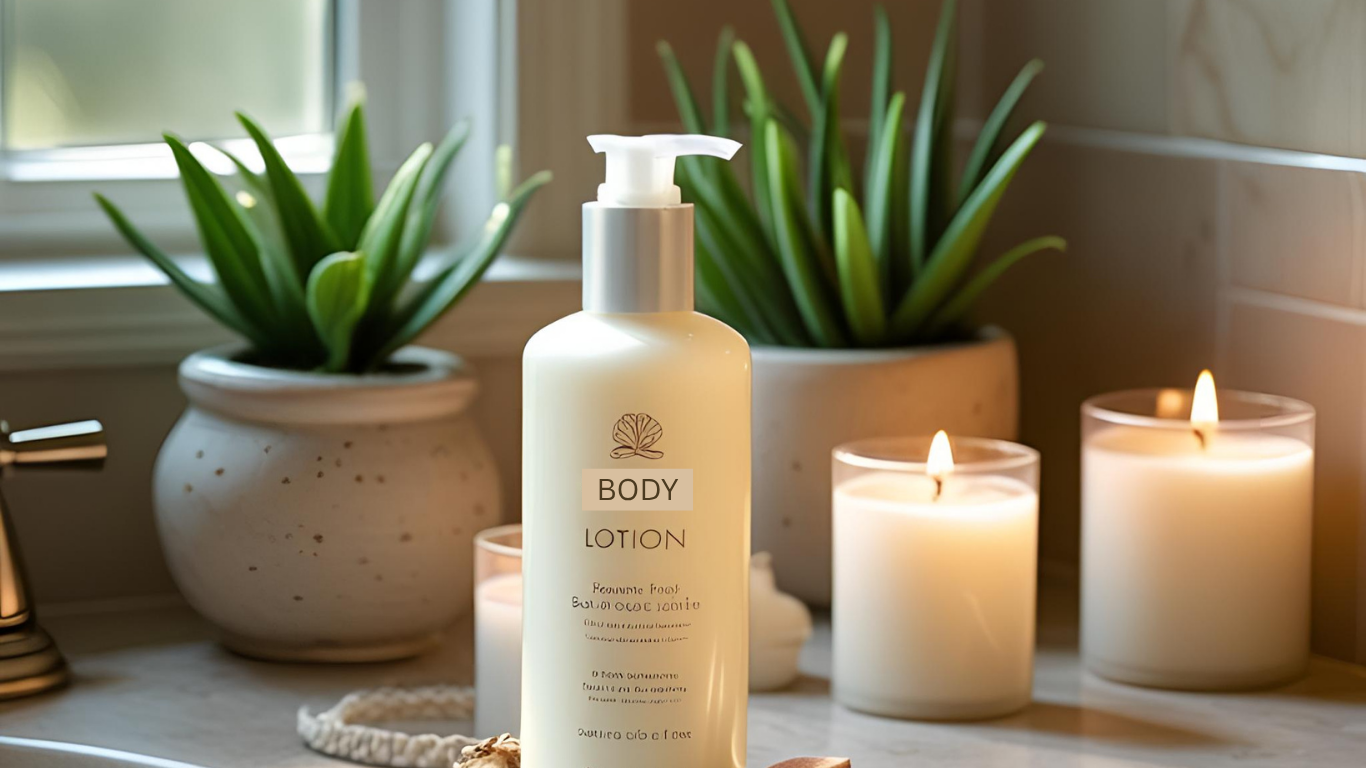 Picture of body lotion on. a counter top