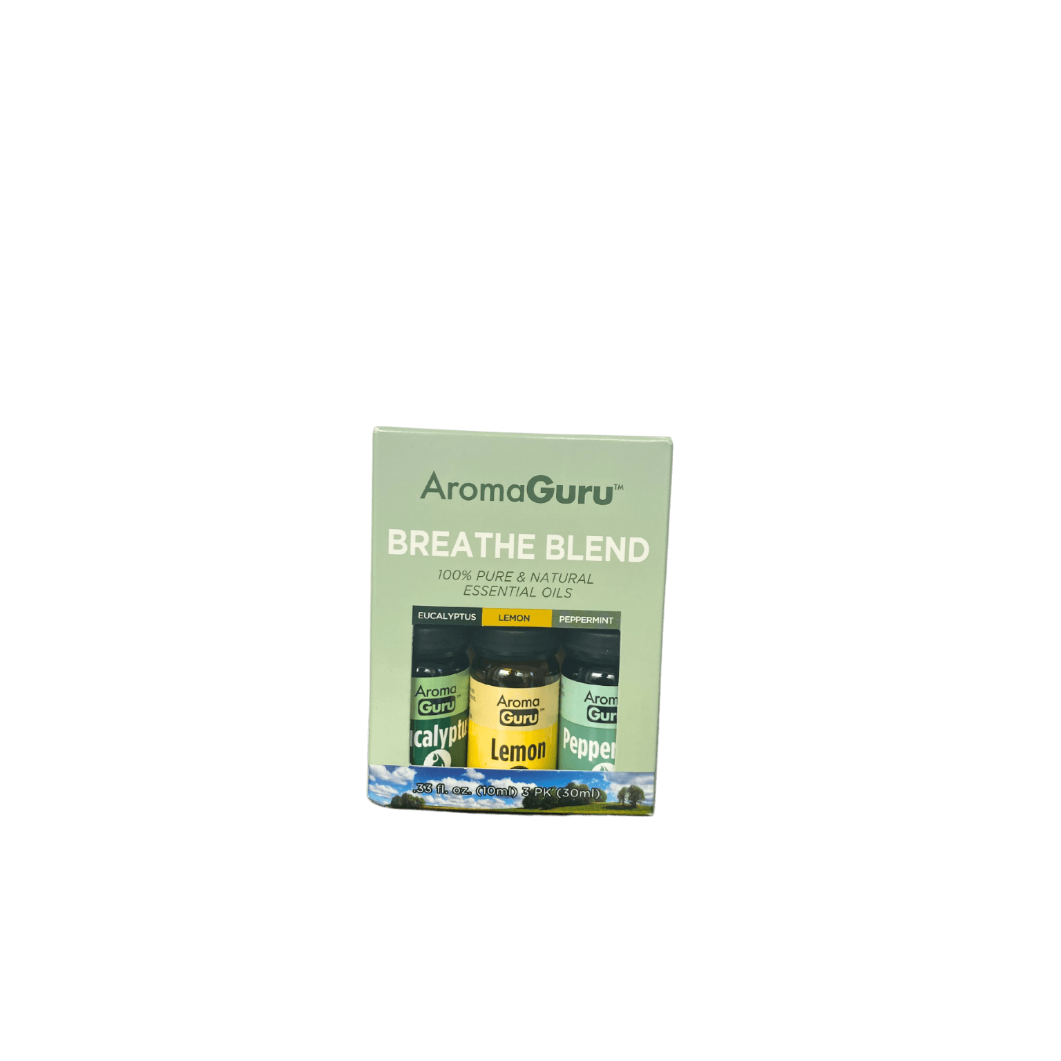Aroma Guru Breathe Blend essential oil with eucalyptus, lemon, and peppermint