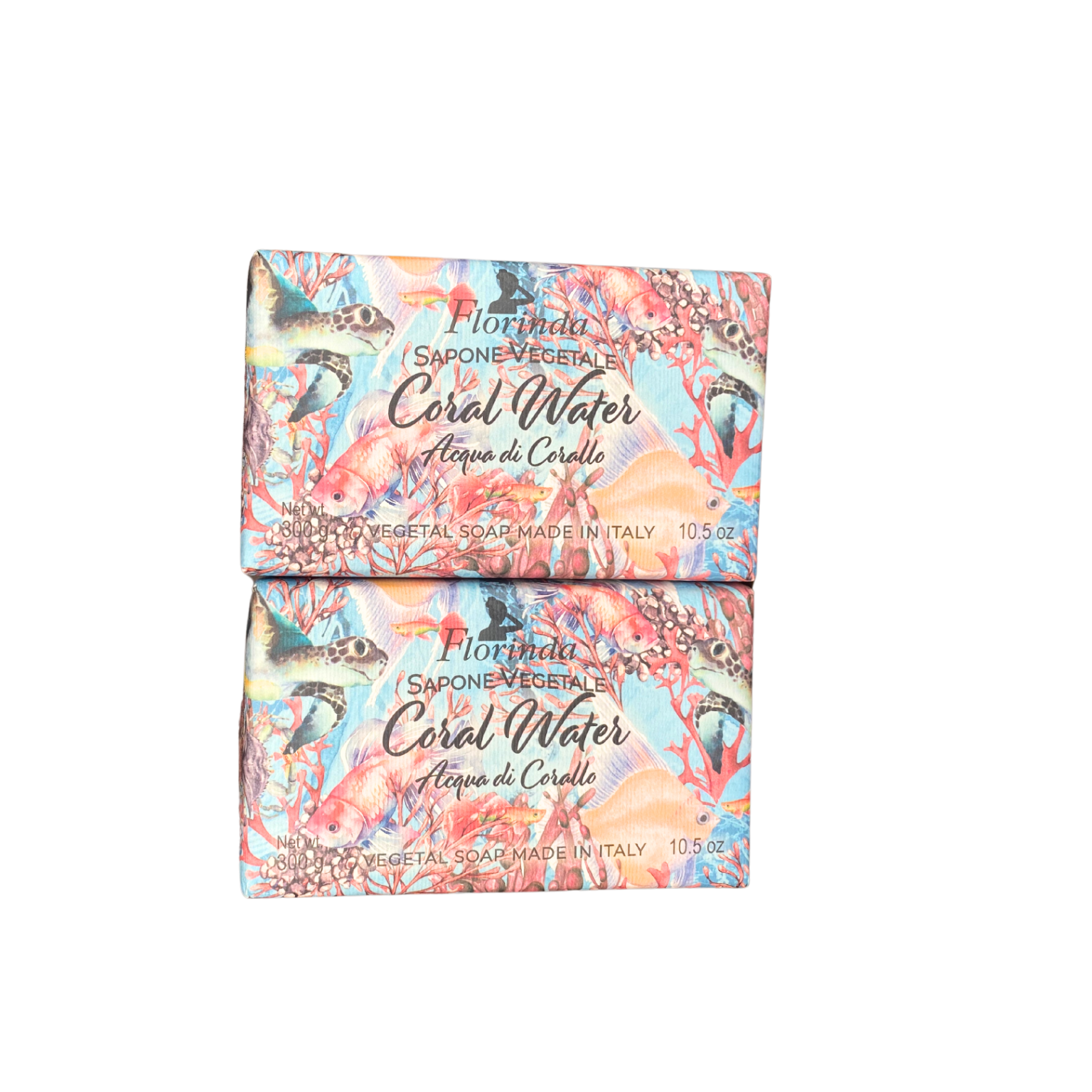 Florinda Coral Water vegetable soap 2-pack with plant-based formula, made in Italy