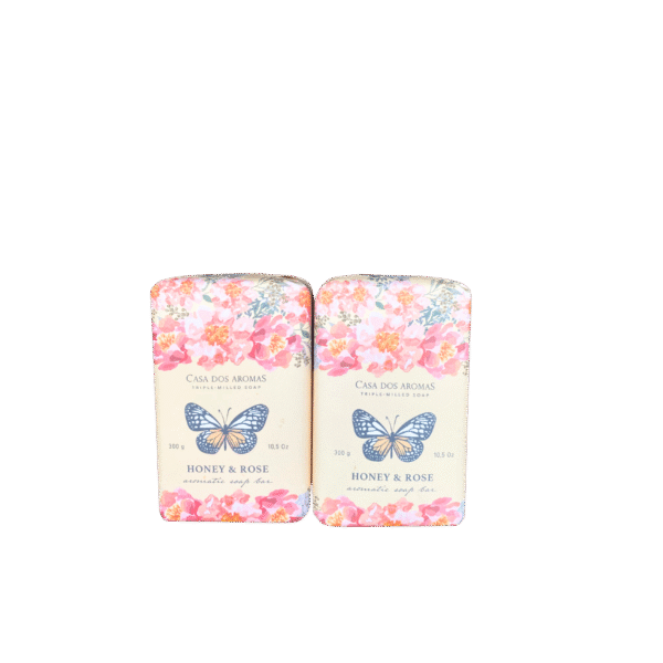 Honey & Rose Aromatic Soap Bar 2-Pack – Handmade in Portugal with Natural Ingredients, Floral Packaging