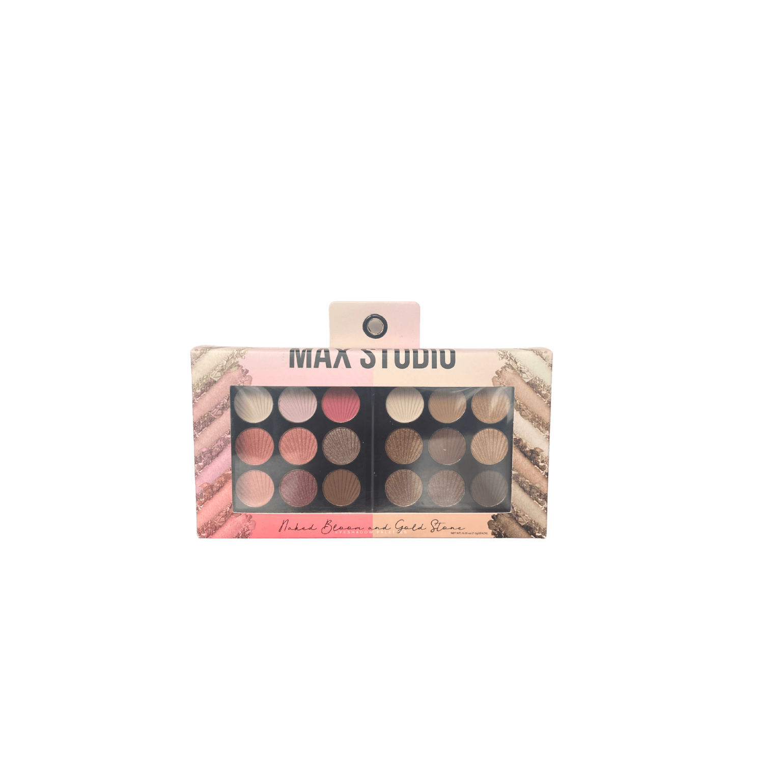 Max Studio Naked Bloom & Gold Stone eyeshadow palette with neutral and gold tones