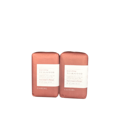 Castelbel Teakwood men’s soap bar 2-pack, enriched with goat milk and hand-wrapped in Portugal