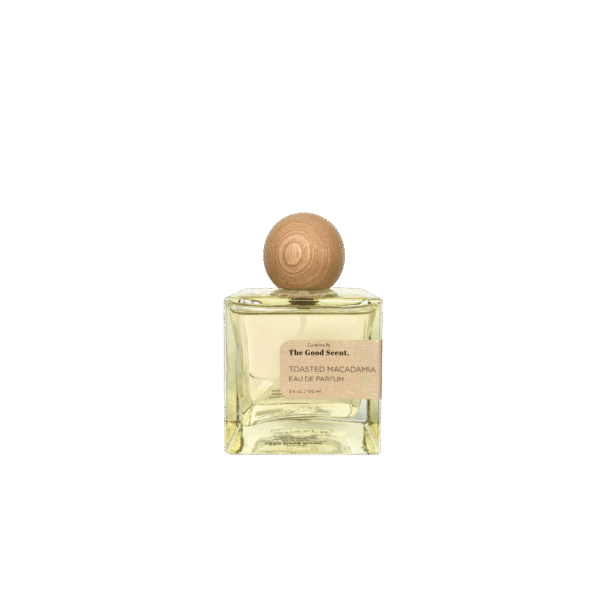 Curations by The Good Scent Toasted Macadamia Eau De Parfum 3.4 oz—warm citrus, floral, and woodsy fragrance in a sleek glass bottle.