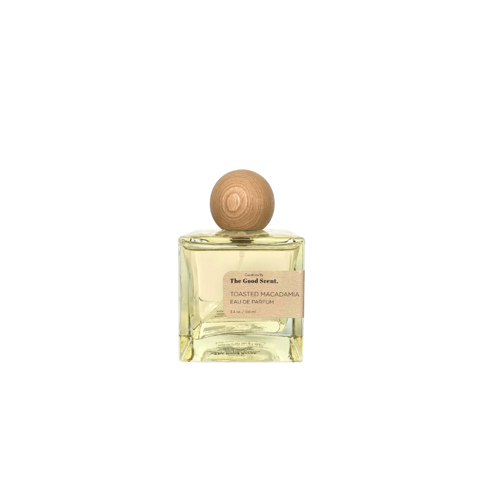 Curations by The Good Scent Toasted Macadamia Eau De Parfum 3.4 oz—warm citrus, floral, and woodsy fragrance in a sleek glass bottle.