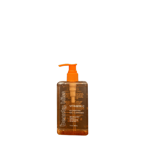 Beauty Bliss Vitamin C Hydrating Gel Cleanser in clear bottle with citrus and water elements