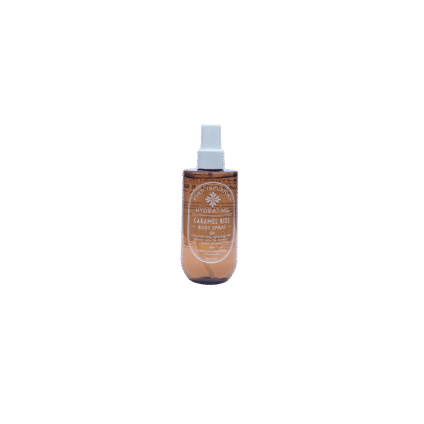 Pure Infusions Caramel Kiss Hydrating Body Spray – lightweight, sweet-scented body mist for quick hydration and all-day freshness