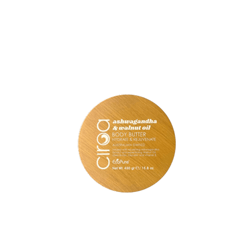A jar of Ciroa Ashwagandha & Walnut Oil Body Butter with rich cream texture