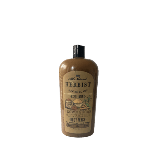 A bottle of Herbist Apothecary Brown Sugar & Turmeric Exfoliating Body Wash