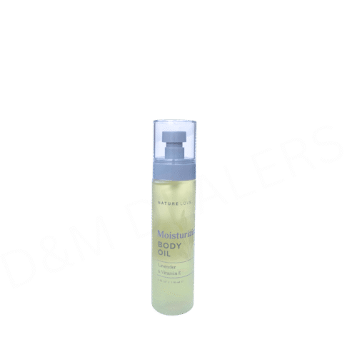 Bottle of Nature Love Moisturizing Body Oil with lavender and Vitamin E