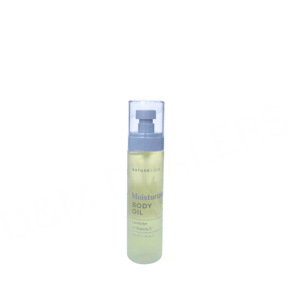 Bottle of Nature Love Moisturizing Body Oil with lavender and Vitamin E