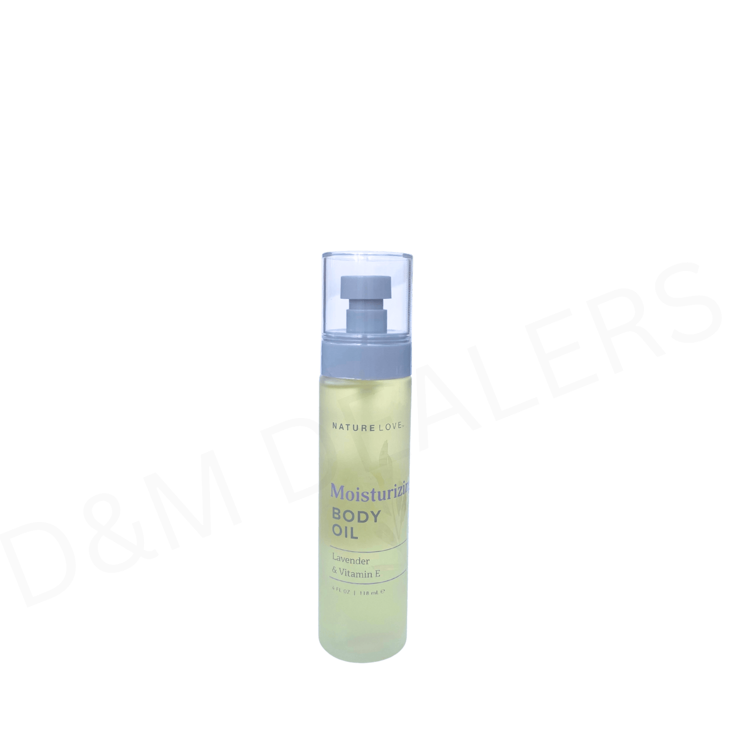 Bottle of Nature Love Moisturizing Body Oil with lavender and Vitamin E
