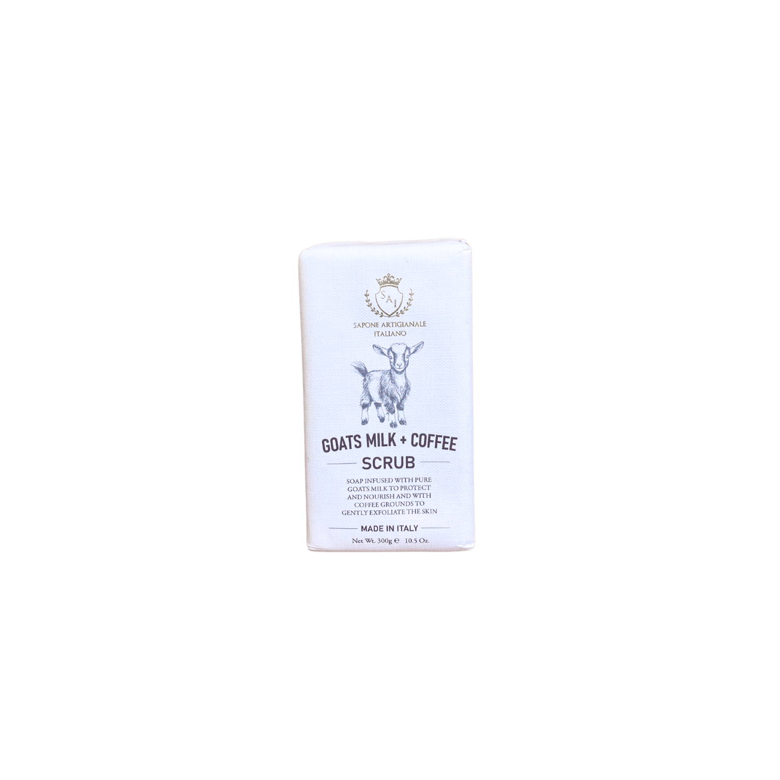 Handcrafted Italian soap bar with goat’s milk and coffee grounds,