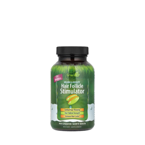 Bottle of Irwin Naturals Volume & Density Hair Follicle Stimulator for Women – 60 Liquid Soft-Gels, hair health supplement
