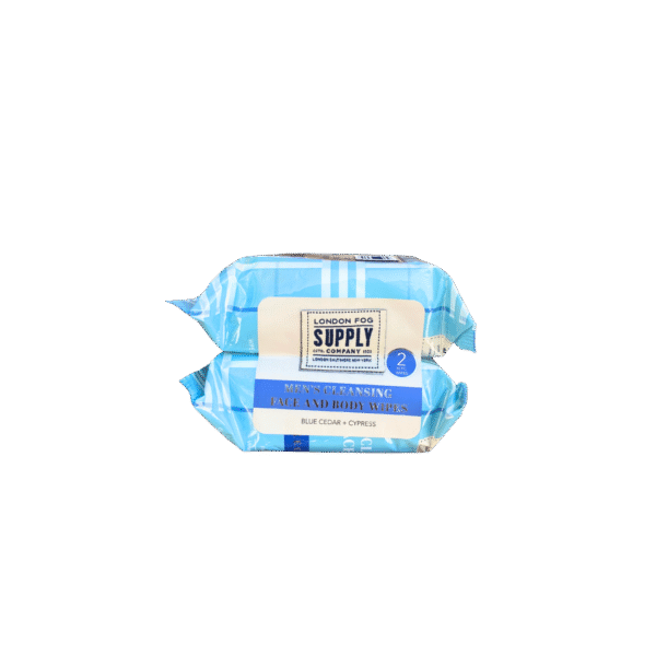 London Fog Supply Men’s Cleansing Wipes – Blue Cedar and Cypress 2-Pack for face and body cleansing