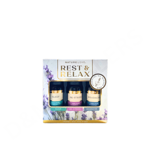 Nature Love Rest & Relax Pure Essential Oil Trio featuring Sleep, De-Stress, and Headache