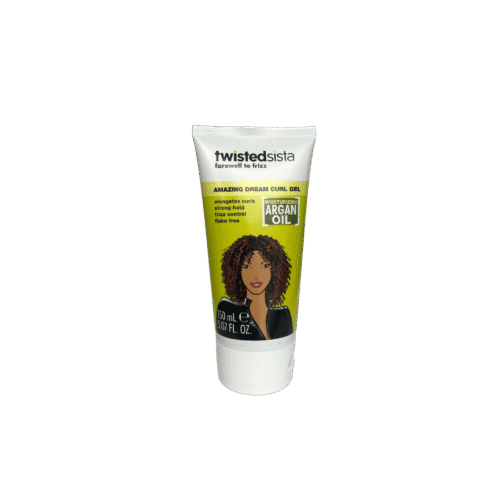 TwistedSista Farewell to Frizz Amazing Dream Curl Gel with argan oil for curl definition, strong hold, frizz control, and flake-free styling.