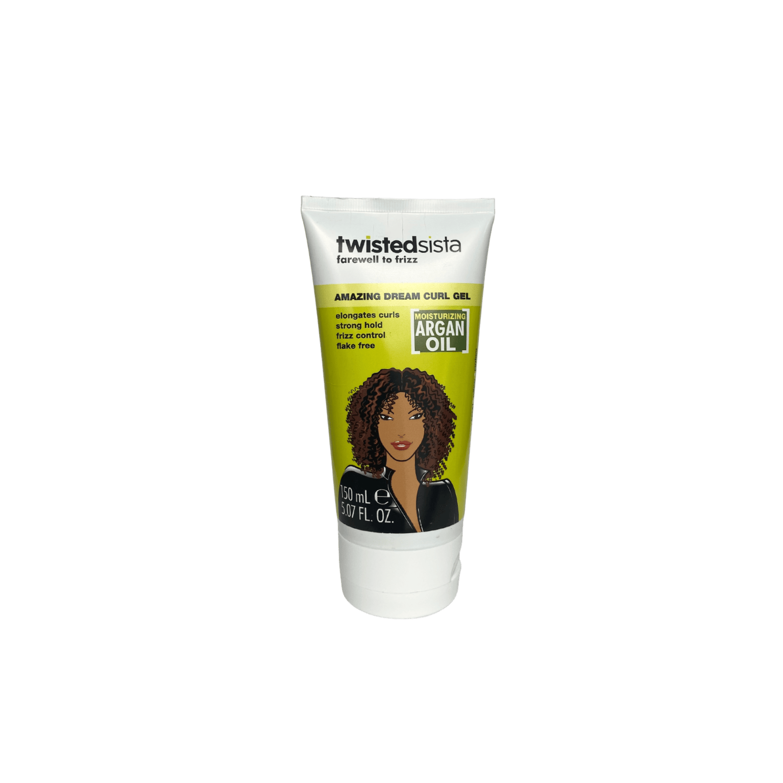 TwistedSista Farewell to Frizz Amazing Dream Curl Gel with argan oil for curl definition, strong hold, frizz control, and flake-free styling.