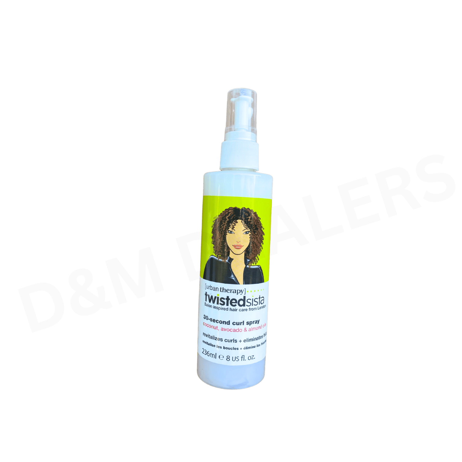 Urban Therapy Twisted Sista 30 Second Curl Spray with coconut, avocado, and almond oils for nourishing, defining, and frizz-free curls.