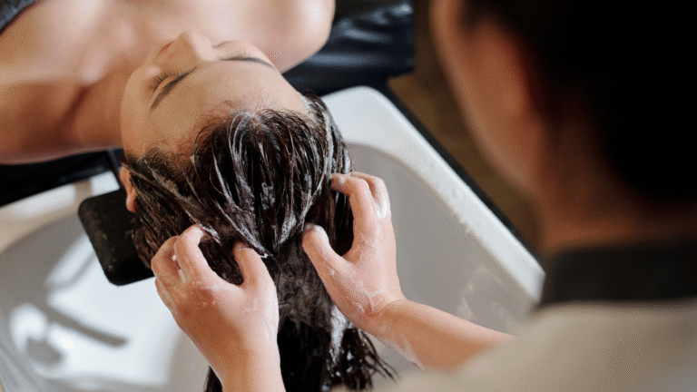 Hair being shampood