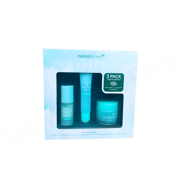 Nature Love Lip Care Trio with Vanilla – lip scrub, soothing balm, and hydrating sleeping mask