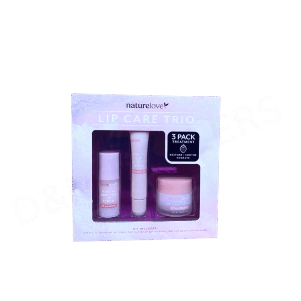 Nature Love Lip Care Trio with Strawberry – lip scrub, soothing balm, and hydrating sleeping mask