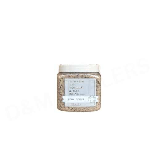 Calm Abode Vanilla & Oak Body Scrub infused with coffee and shea butter